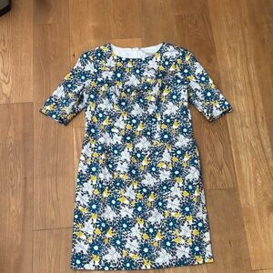 Carolina Herrera Blue and Yellow Floral Midi Dress